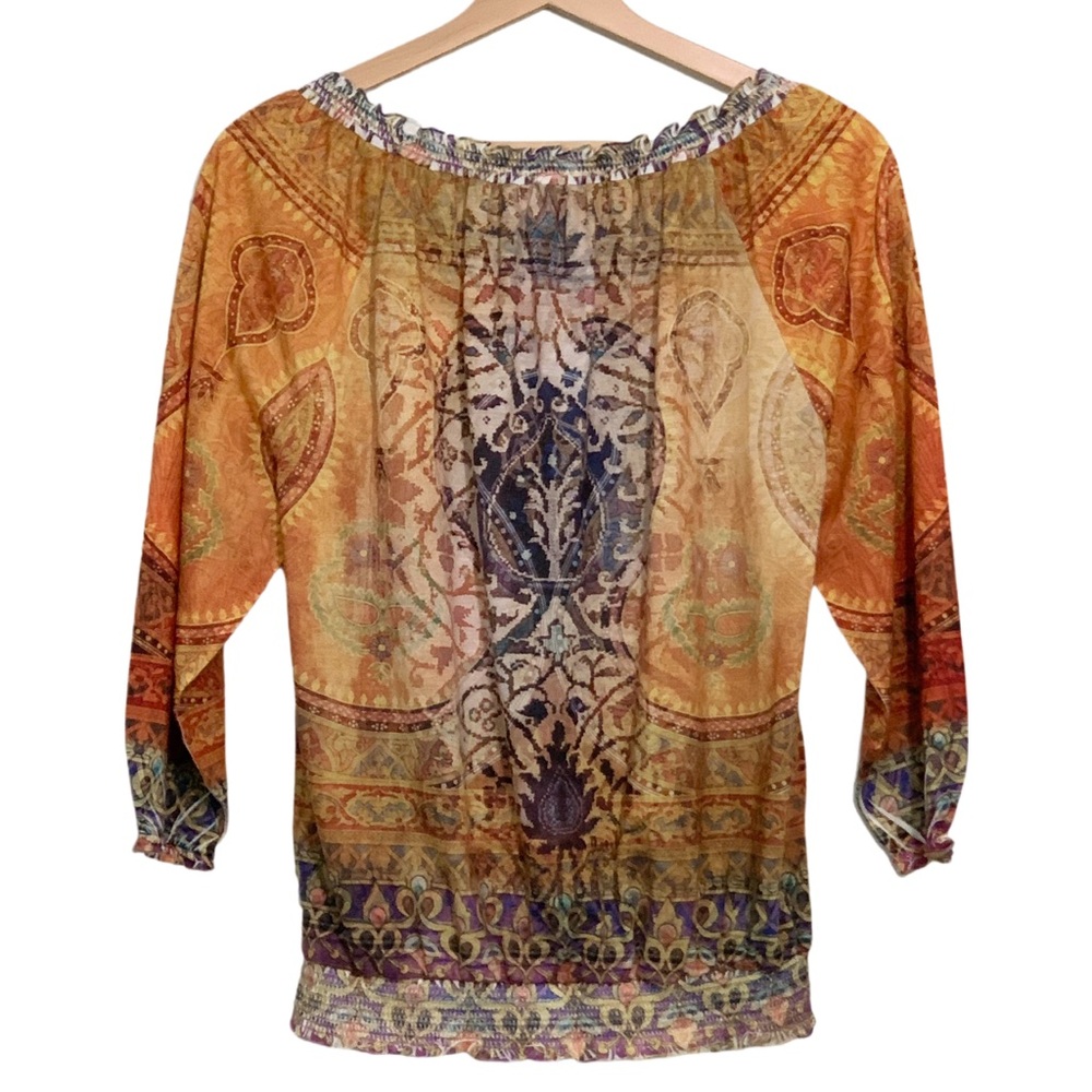 Chico's Lightweight Semi-Sheer Moroccan View Studded Peasant Top Size Small - Picture 6 of 13